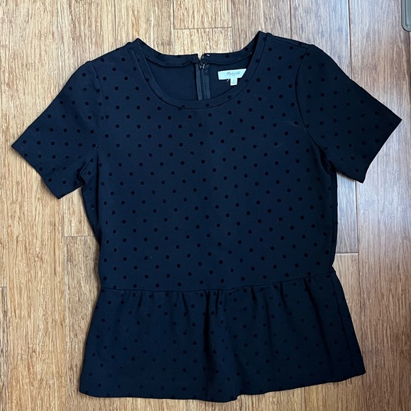 Madewell Tops - Madewell Size Small Black Polka Dot Short Sleeve Peplum Top EUC
